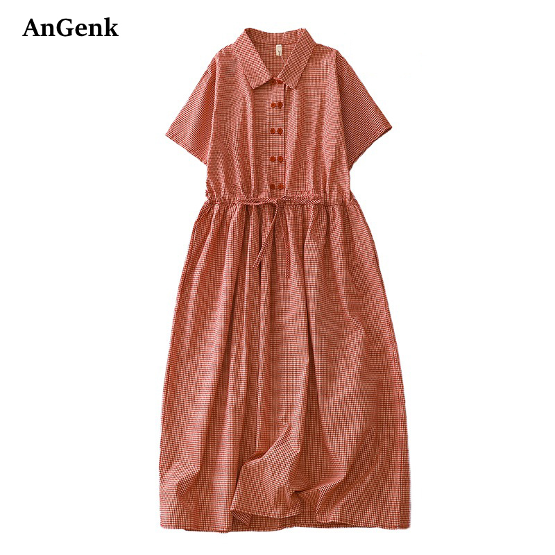 Summer Clothing Drawing - Pamuklu Kısa Kollu Vintage Ekose Yaz