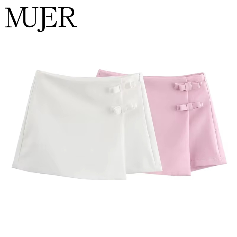 Summer Zara - MUJER Pembe Beyaz Mini Etek Kadın